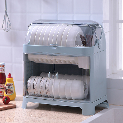 Kitchen Tableware Bowl Chopsticks Dish Storage Box Drain Rack Household Plastic Double-layer Bowl Rack With Lid Cupboard