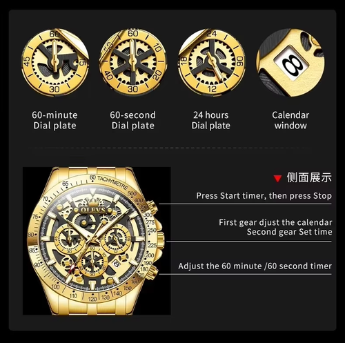 Three-eye chronograph large dial watch waterproof calendar men's watch