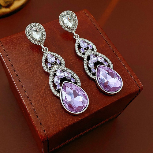 Silver needle drop oil inlaid diamond artificial tiger eye stone earrings retro pleated geometric earrings