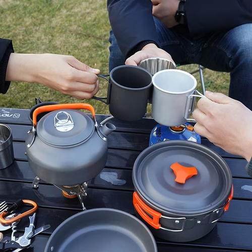 1.1 L Large Capacity Tea Pot Pan Set Portable Outdoor Camping Hiking Picnic Cooking Set for 2-3people