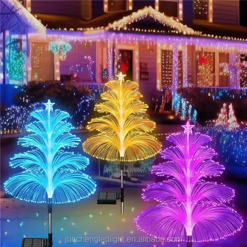 Hot sale solar colorful fiber optic jellyfish lamp outdoor garden ground plug lamp creative color changing atmosphere lamp