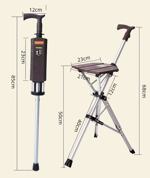 Portable Folding Walking Stick with Seat for Seniors