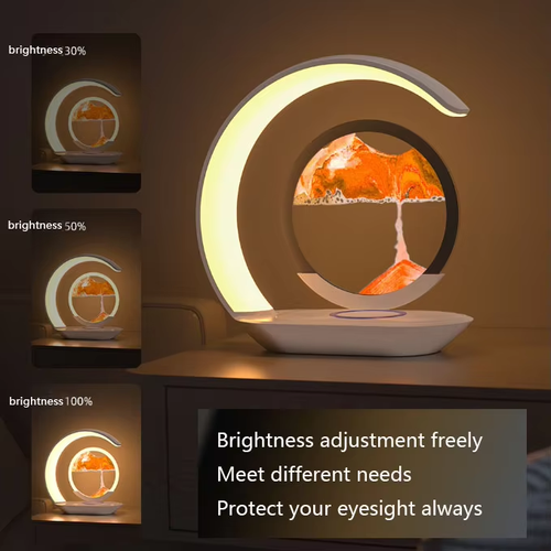New quicksand painting wireless charging desk lamp USB charging gift bedside 3D hourglass ornaments atmosphere LED night light