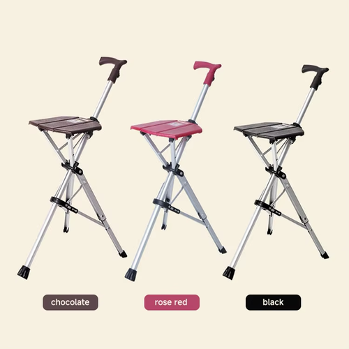 Portable Folding Walking Stick with Seat for Seniors