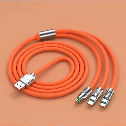 3 in 1 120w Metal Super Fast Charging Cable Usb to Type C Micro 6a Fast Charging Data Line Usb Silicone Quick Charge Cable