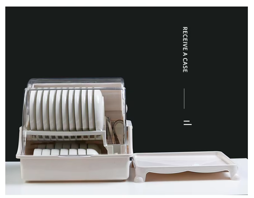 Kitchen Tableware Bowl Chopsticks Dish Storage Box Drain Rack Household Plastic Double-layer Bowl Rack With Lid Cupboard