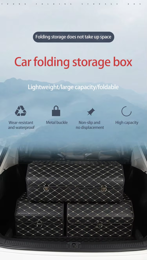 PU Leather Stitching Collapsible Storage Organizer Box Car Trunk for Car, SUV, Trucks