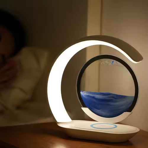 New quicksand painting wireless charging desk lamp USB charging gift bedside 3D hourglass ornaments atmosphere LED night light