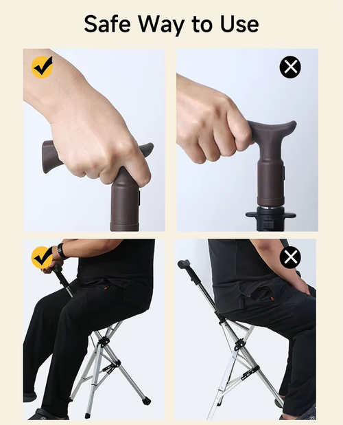 Portable Folding Walking Stick with Seat for Seniors