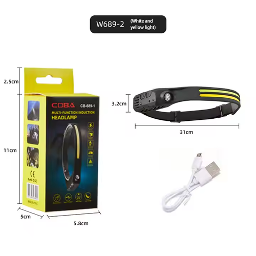 Induction headlight dual light source strong light floodlight outdoor riding light running light red and yellow light COB headlight