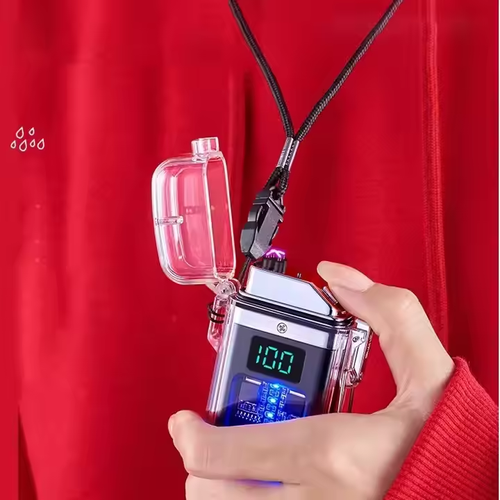 Waterproof transparent shell rechargeable double arc lighter with cob strong light C port USB fast charging lighter
