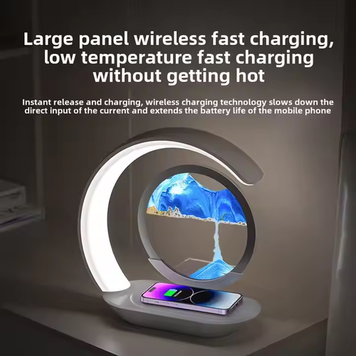 New quicksand painting wireless charging desk lamp USB charging gift bedside 3D hourglass ornaments atmosphere LED night light