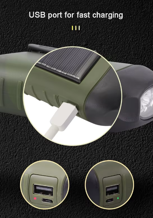 Solar hand-crank flashlight  Multi-function camping power emergency light Outdoor lighting generator flashlight
