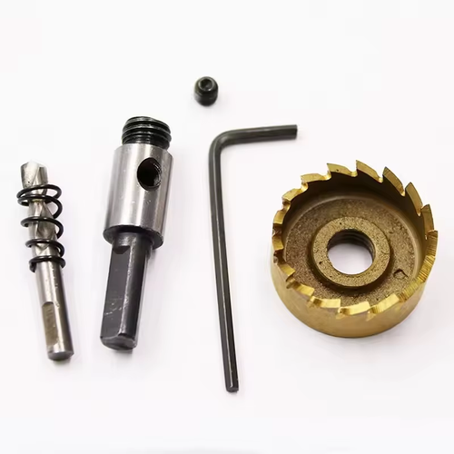 High-speed steel titanium-plated sawtooth hole opener aluminum plate iron plate punching hole natural color drill bit 16-30mm tool set