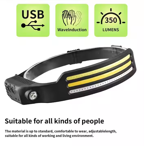 Induction headlight dual light source strong light floodlight outdoor riding light running light red and yellow light COB headlight