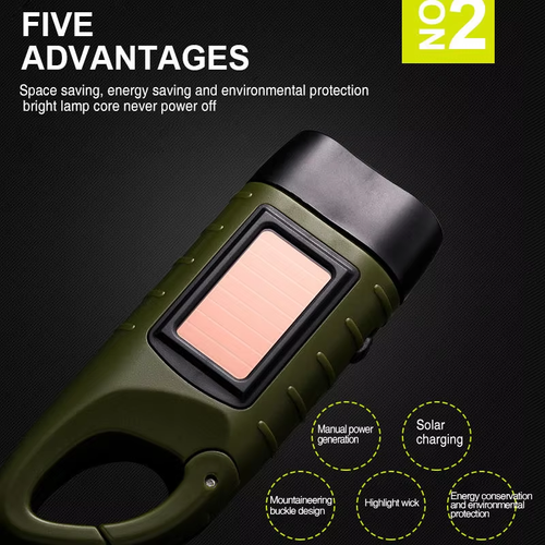 Solar hand-crank flashlight  Multi-function camping power emergency light Outdoor lighting generator flashlight