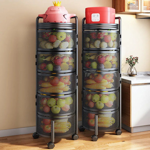 Removable and rotatable four-layer round fruit and vegetable storage rack kitchen floor storage rack