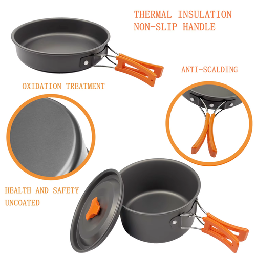1.1 L Large Capacity Tea Pot Pan Set Portable Outdoor Camping Hiking Picnic Cooking Set for 2-3people