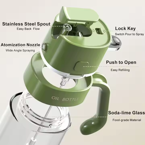 High quality 2 in 1 oil sprayer Kitchen household food grade olive oil spray bottle oiler for cooking, barbecue