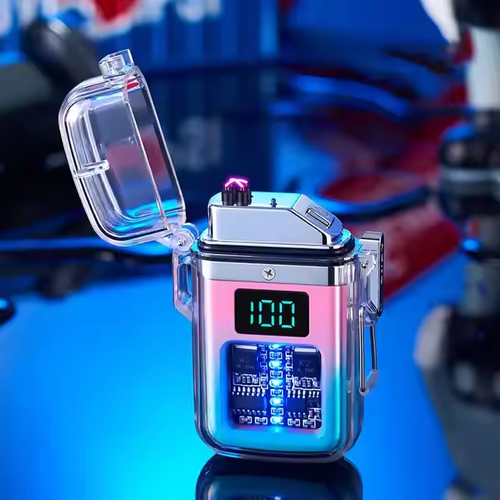 Waterproof transparent shell rechargeable double arc lighter with cob strong light C port USB fast charging lighter