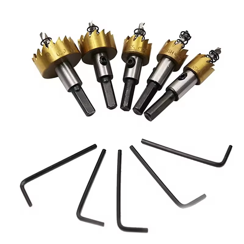 High-speed steel titanium-plated sawtooth hole opener aluminum plate iron plate punching hole natural color drill bit 16-30mm tool set