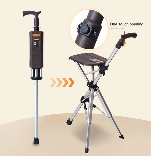 Portable Folding Walking Stick with Seat for Seniors