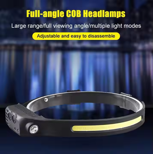 Induction headlight dual light source strong light floodlight outdoor riding light running light red and yellow light COB headlight