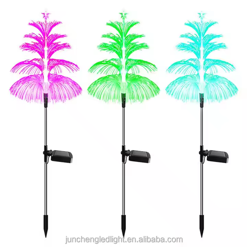Hot sale solar colorful fiber optic jellyfish lamp outdoor garden ground plug lamp creative color changing atmosphere lamp