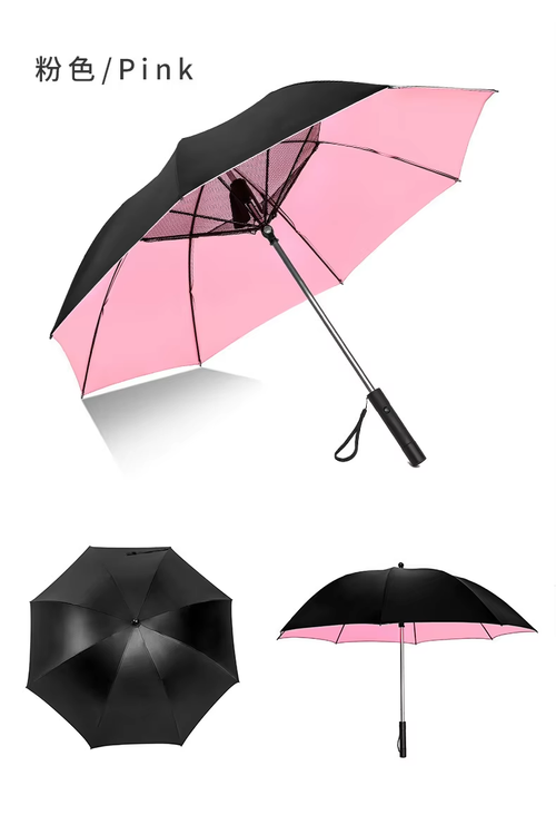 Business 8 bone with fan straight umbrella black plastic sunshade sun umbrella usb rechargeable fan umbrella