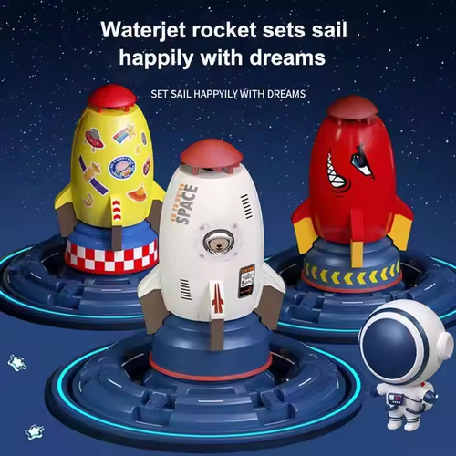 Children's space rocket sprinkler children's rotating flying water play toy outdoor water pressure lift sprinkler