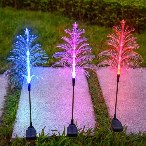 Hot sale solar colorful fiber optic jellyfish lamp outdoor garden ground plug lamp creative color changing atmosphere lamp