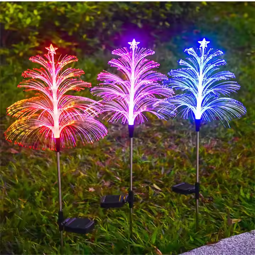 Hot sale solar colorful fiber optic jellyfish lamp outdoor garden ground plug lamp creative color changing atmosphere lamp