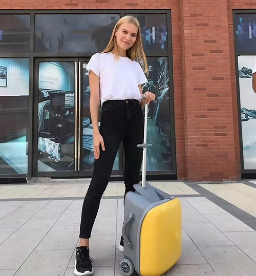 A ride-on and sit-on luggage suitcase for strolling with your baby
