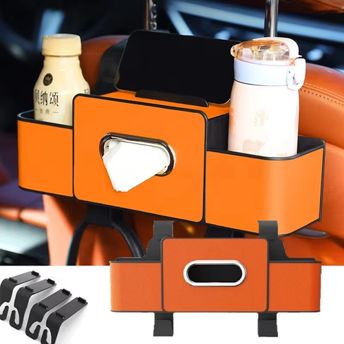 Car seat back seat leather multifunctional storage box Car tissue storage box Water cup holder hook storage box
