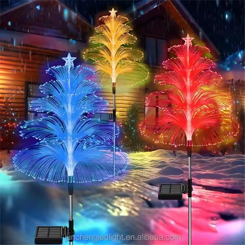 Hot sale solar colorful fiber optic jellyfish lamp outdoor garden ground plug lamp creative color changing atmosphere lamp