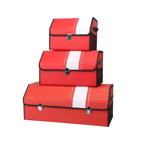 PU Leather Stitching Collapsible Storage Organizer Box Car Trunk for Car, SUV, Trucks