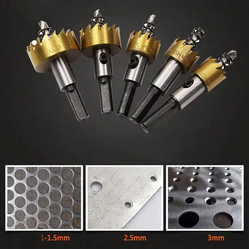 High-speed steel titanium-plated sawtooth hole opener aluminum plate iron plate punching hole natural color drill bit 16-30mm tool set