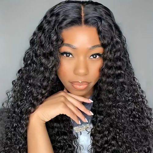 4C Curly Edges Hairline Glueless Curly Lace Front Human Hair Wig With Super Natural Hairline 220%--Length 20 Density