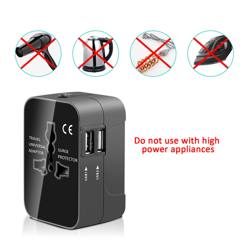 Universal Travel Plug Adapter with 2 USB Ports - World Travel AC Power Charger for AU, US, UK, and EU - Compact and Convenient USB Charger