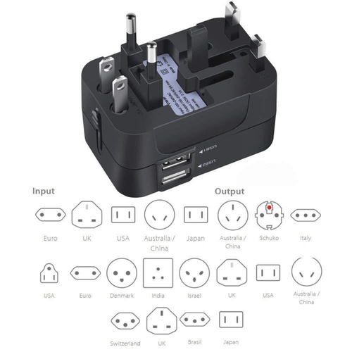 Universal Travel Plug Adapter with 2 USB Ports - World Travel AC Power Charger for AU, US, UK, and EU - Compact and Convenient USB Charger