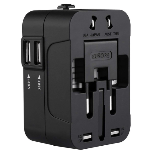 Universal Travel Plug Adapter with 2 USB Ports - World Travel AC Power Charger for AU, US, UK, and EU - Compact and Convenient USB Charger