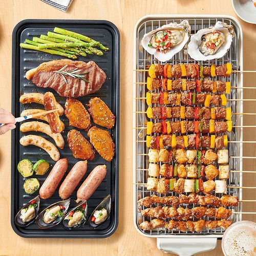 Forno elétrico multifuncional casa sem fumaça dupla camada grelhador elétrico prateleira para churrasco interior panela elétrica grelhador de carne