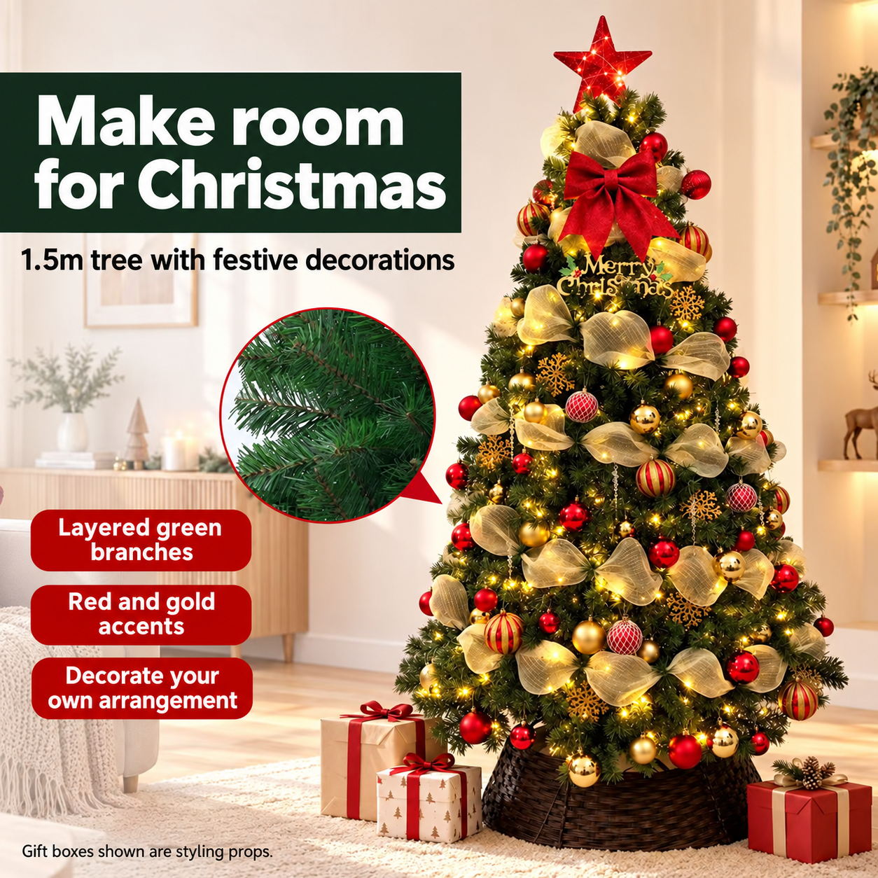 Build a red-and-gold Christmas corner