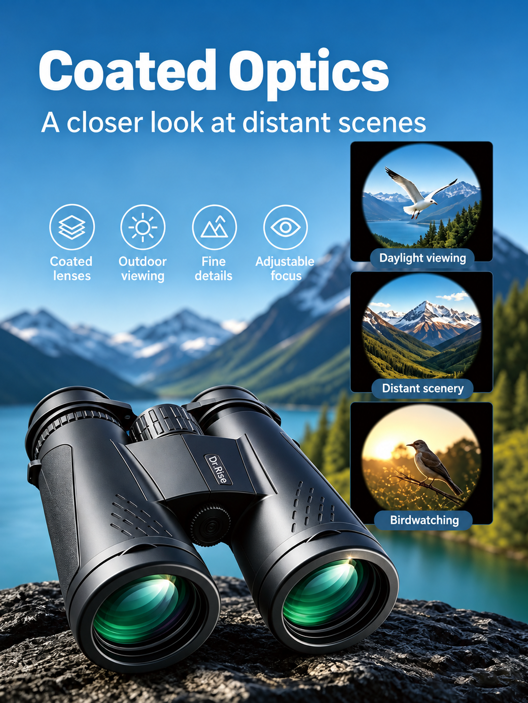 10 x 42 Binoculars with Focus Adjustment and Carrying Pouch - Coated Optics