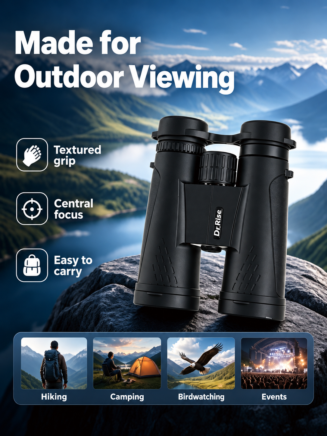 10 x 42 Binoculars with Focus Adjustment and Carrying Pouch - Comfortable Handling