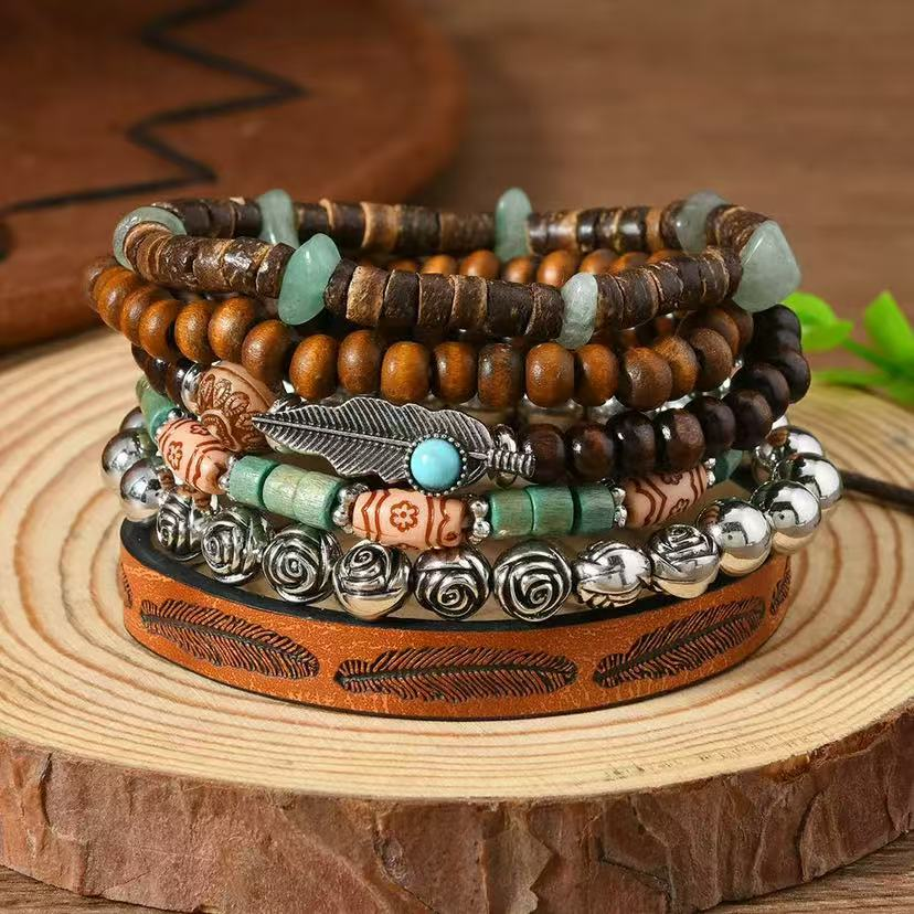 Leaf style six-piece bracelet set