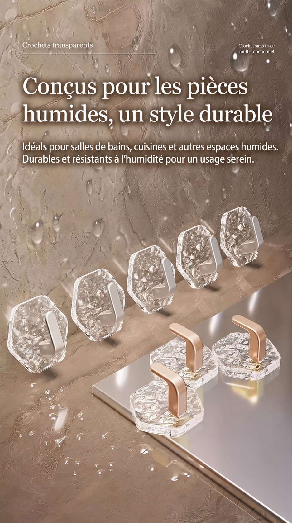 Lot de 20 crochets adhésifs hexagonaux à texture glacier pour la maison – visuel 7