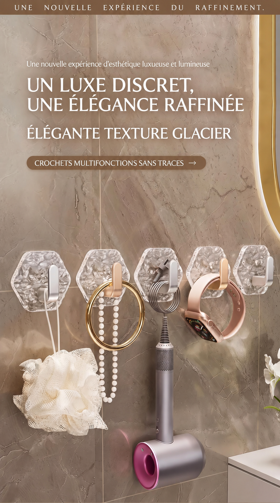 Lot de 20 crochets adhésifs hexagonaux à texture glacier pour la maison – visuel 1