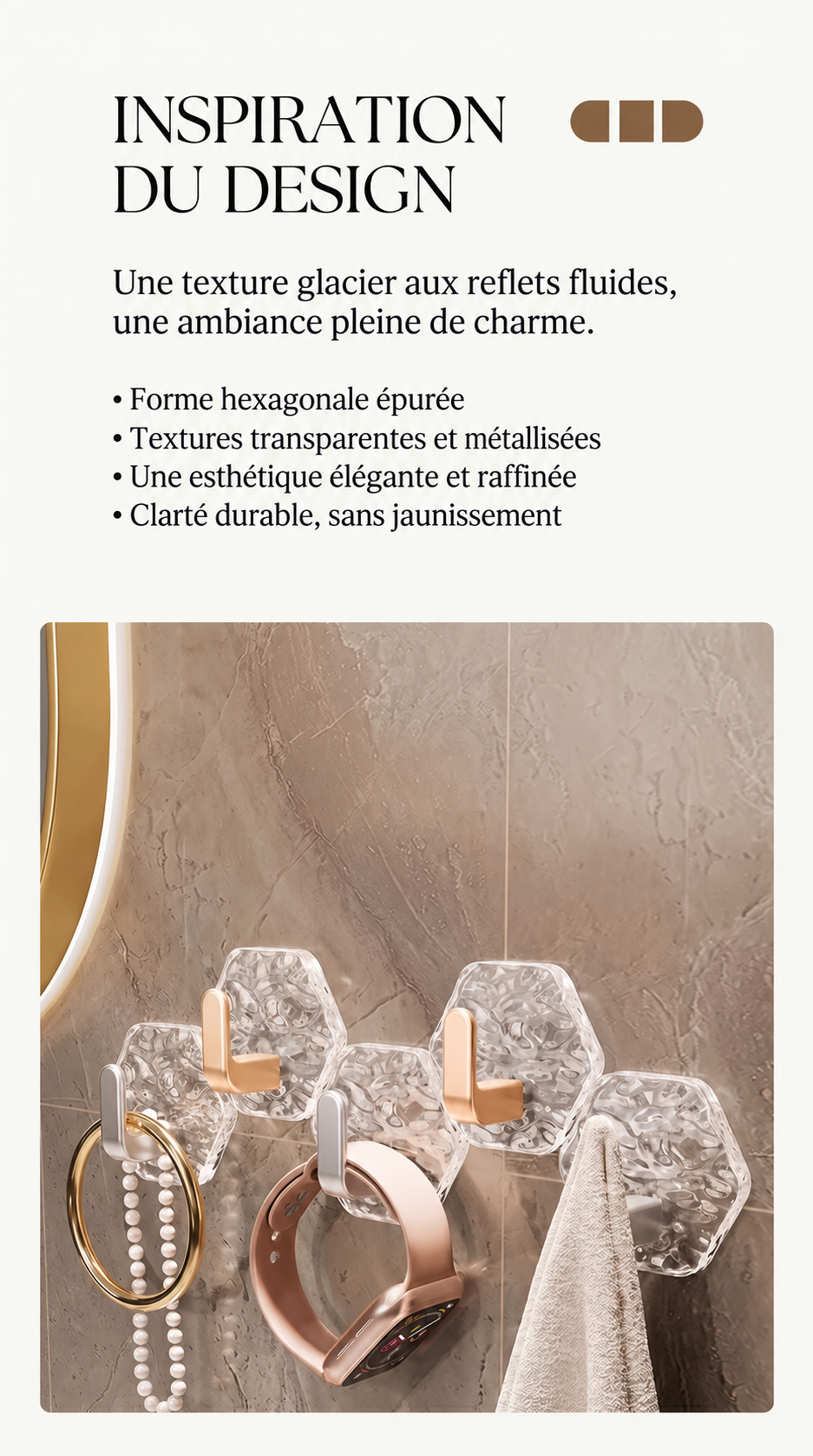 Lot de 20 crochets adhésifs hexagonaux à texture glacier pour la maison – visuel 2