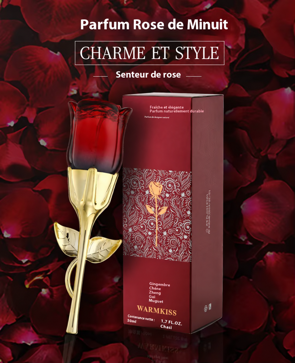 Parfum Rose de Minuit – flacon décoratif en forme de rose, 50 ml – visuel 1